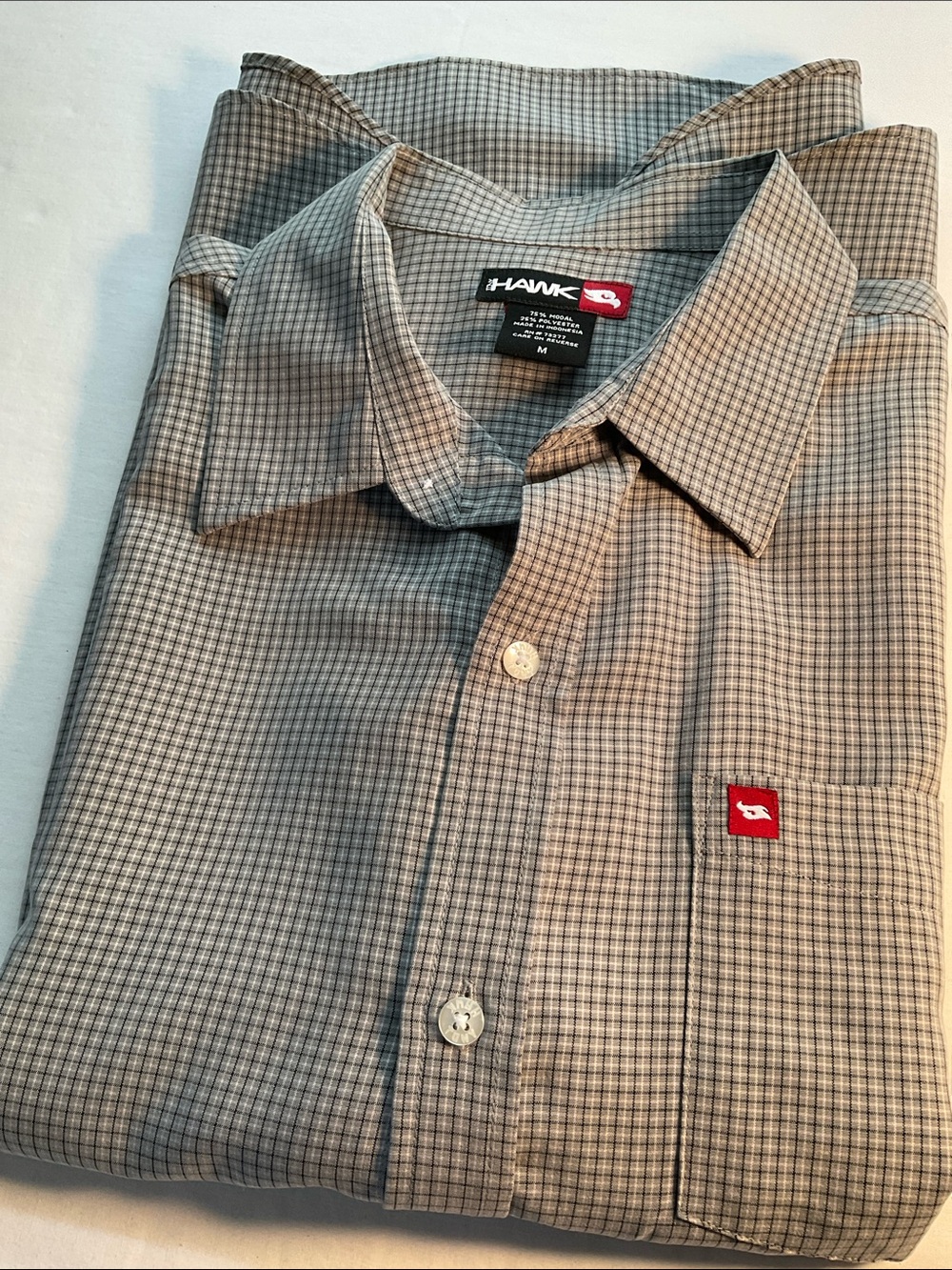Tony Hawk Men’s Grey Micro-Check Short Sleeve Button-Up Shirt